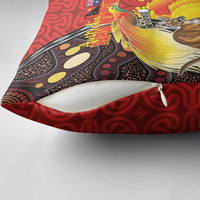 Australia and Papua New Guinea Together Pillow Cover Bird-of-paradise and Kangaroo with Oro Tapa and Aboriginal Art Motifs - Polynesian Pride