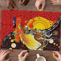 Australia and Papua New Guinea Together Puzzle Bird-of-paradise and Kangaroo with Oro Tapa and Aboriginal Art Motifs - Polynesian Pride