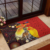 Australia and Papua New Guinea Together Rubber Doormat Bird-of-paradise and Kangaroo with Oro Tapa and Aboriginal Art Motifs - Polynesian Pride