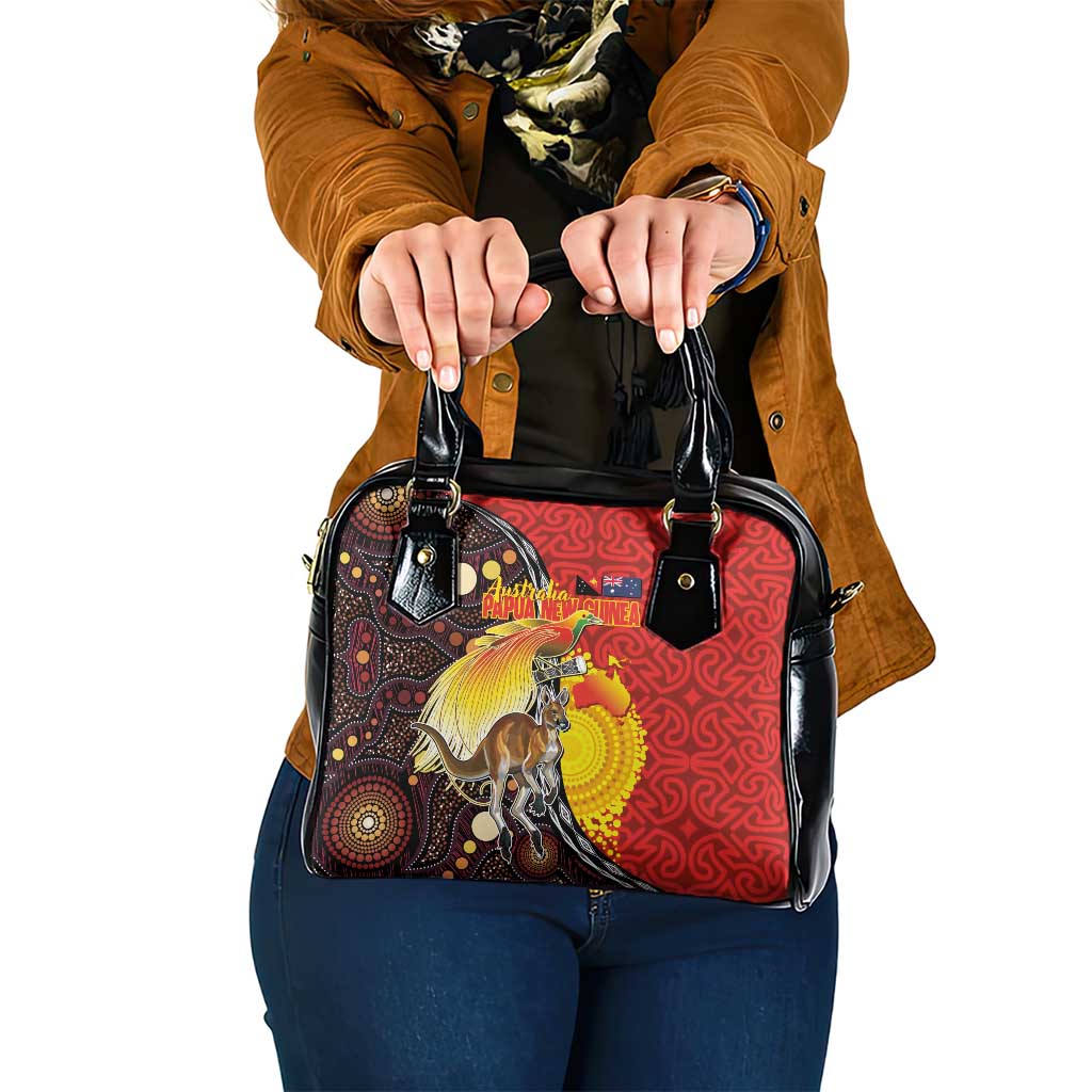 Australia and Papua New Guinea Together Shoulder Handbag Bird-of-paradise and Kangaroo with Oro Tapa and Aboriginal Art Motifs - Polynesian Pride