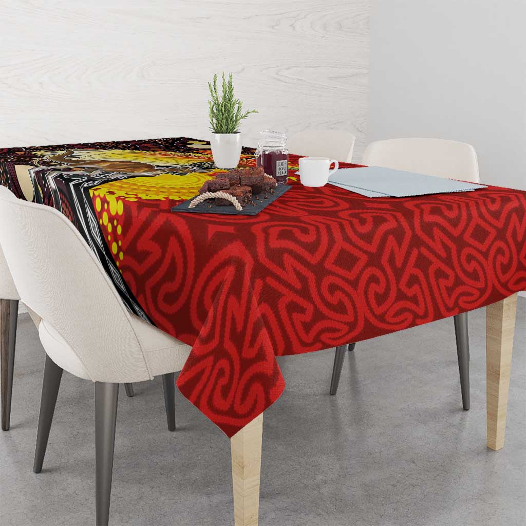 Australia and Papua New Guinea Together Tablecloth Bird-of-paradise and Kangaroo with Oro Tapa and Aboriginal Art Motifs - Polynesian Pride