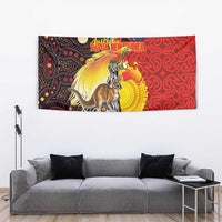 Australia and Papua New Guinea Together Tapestry Bird-of-paradise and Kangaroo with Oro Tapa and Aboriginal Art Motifs - Polynesian Pride