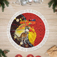 Australia and Papua New Guinea Together Tree Skirt Bird-of-paradise and Kangaroo with Oro Tapa and Aboriginal Art Motifs - Polynesian Pride