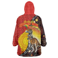 Australia and Papua New Guinea Together Wearable Blanket Hoodie Bird-of-paradise and Kangaroo with Oro Tapa and Aboriginal Art Motifs - Polynesian Pride