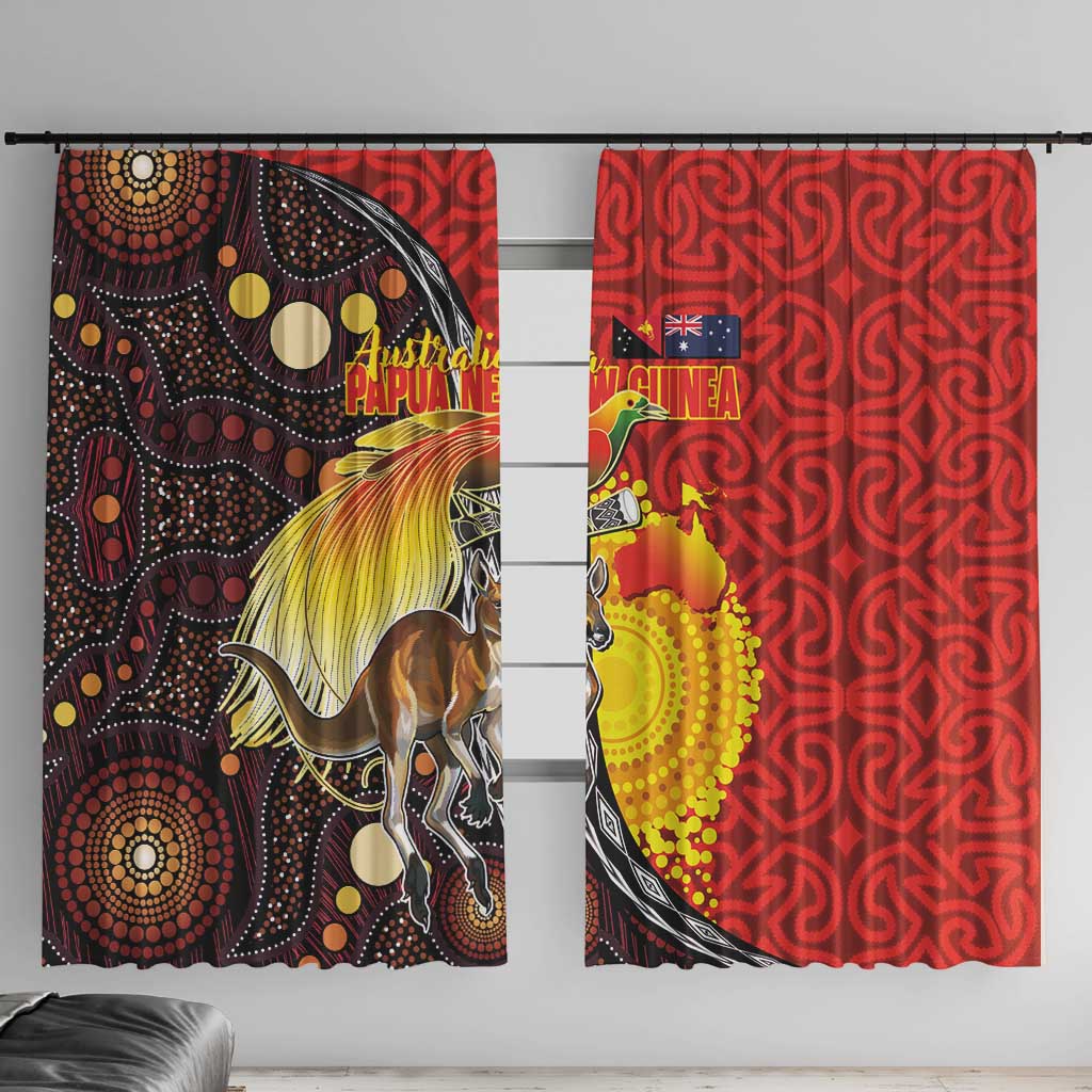 Australia and Papua New Guinea Together Window Curtain Bird-of-paradise and Kangaroo with Oro Tapa and Aboriginal Art Motifs - Polynesian Pride