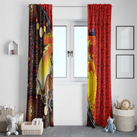 Australia and Papua New Guinea Together Window Curtain Bird-of-paradise and Kangaroo with Oro Tapa and Aboriginal Art Motifs - Polynesian Pride