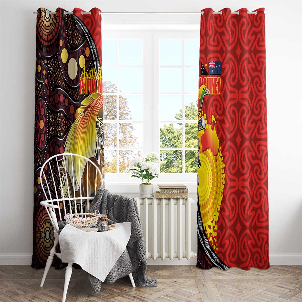 Australia and Papua New Guinea Together Window Curtain Bird-of-paradise and Kangaroo with Oro Tapa and Aboriginal Art Motifs - Polynesian Pride