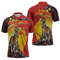 Australia and Papua New Guinea Together Zipper Polo Shirt Bird-of-paradise and Kangaroo with Oro Tapa and Aboriginal Art Motifs LT03 - Polynesian Pride