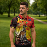 Australia and Papua New Guinea Together Zipper Polo Shirt Bird-of-paradise and Kangaroo with Oro Tapa and Aboriginal Art Motifs LT03 - Polynesian Pride