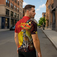 Australia and Papua New Guinea Together Zipper Polo Shirt Bird-of-paradise and Kangaroo with Oro Tapa and Aboriginal Art Motifs LT03 - Polynesian Pride