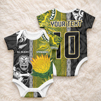 Custom Rugby New Zealand and South Africa Baby Onesie Greatest Rivalry Silver Fern and Antelope