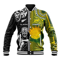 Custom Rugby New Zealand and South Africa Baseball Jacket Greatest Rivalry Silver Fern and Antelope