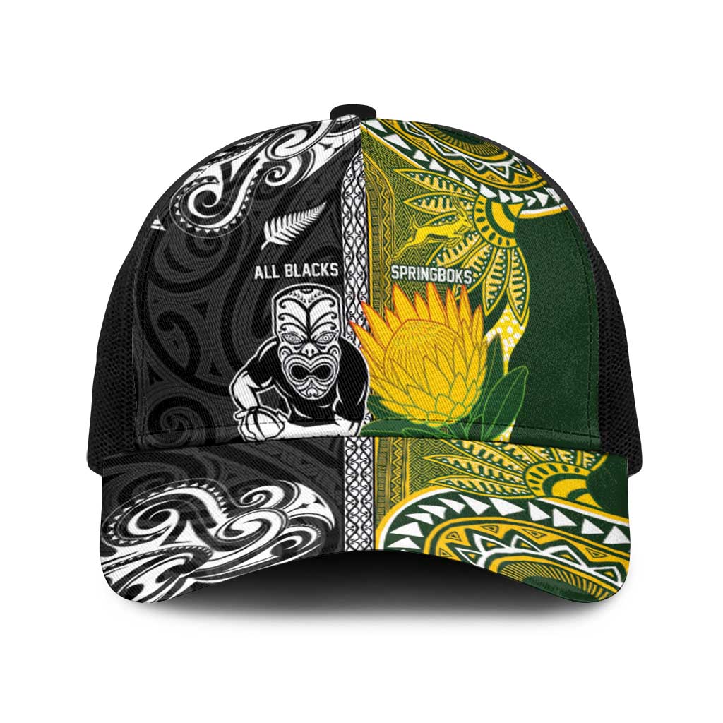 New Zealand and South Africa Rugby Baseball Net Cap Greatest Rivalry-Silver Fern and Antelope