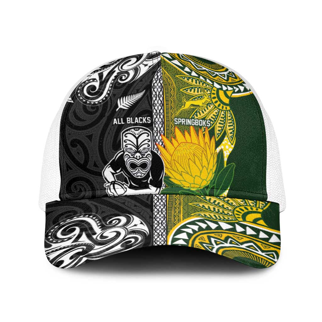 New Zealand and South Africa Rugby Baseball Net Cap Greatest Rivalry-Silver Fern and Antelope