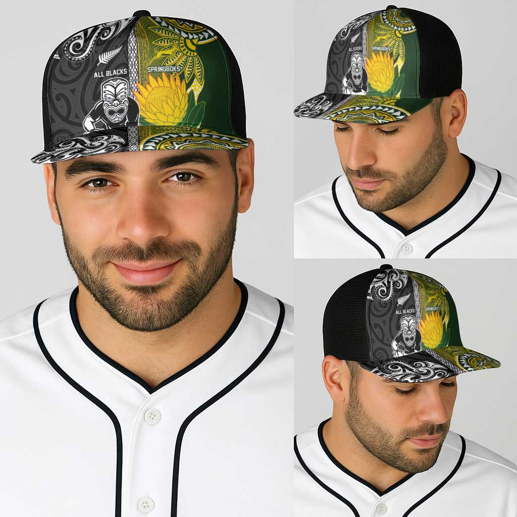 New Zealand and South Africa Rugby Baseball Net Cap Greatest Rivalry-Silver Fern and Antelope