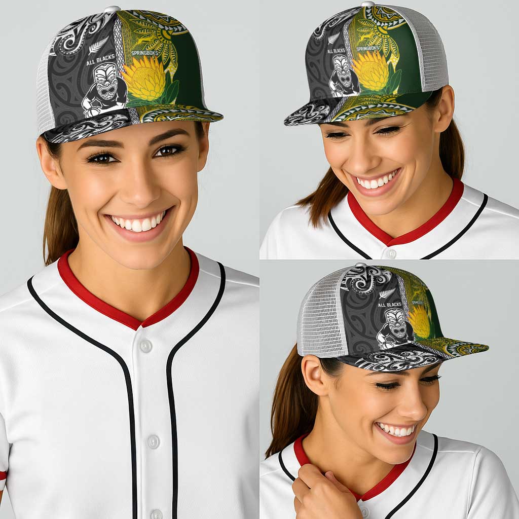 New Zealand and South Africa Rugby Baseball Net Cap Greatest Rivalry-Silver Fern and Antelope