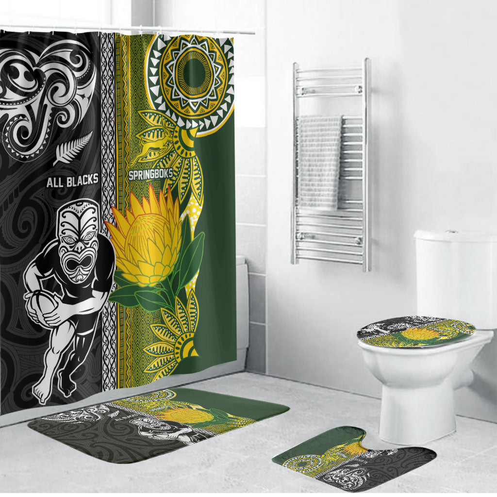 Rugby New Zealand and South Africa Bathroom Set Greatest Rivalry Silver Fern and Antelope