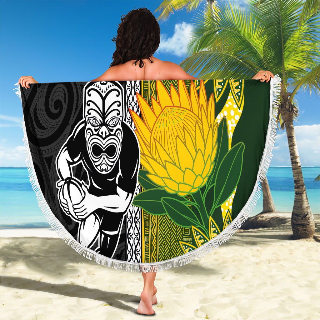 Rugby New Zealand and South Africa Beach Blanket Greatest Rivalry Silver Fern and Antelope