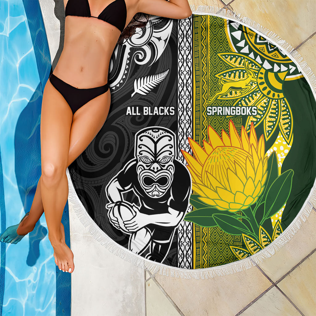 Rugby New Zealand and South Africa Beach Blanket Greatest Rivalry Silver Fern and Antelope