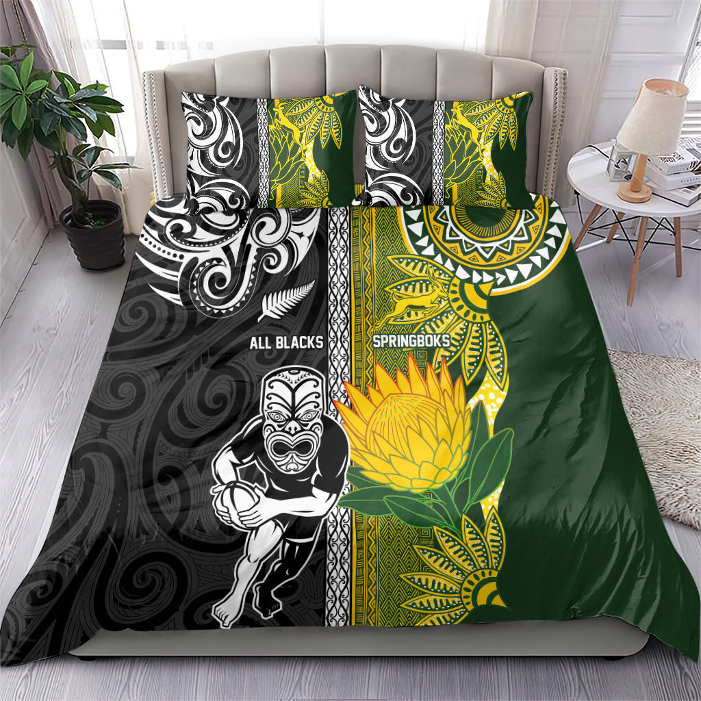 Rugby New Zealand and South Africa Bedding Set Greatest Rivalry Silver Fern and Antelope