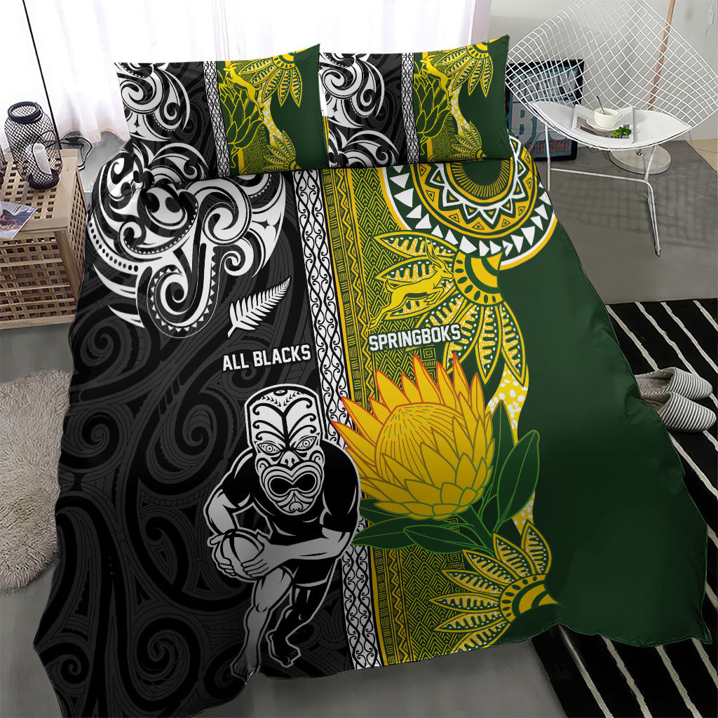 Rugby New Zealand and South Africa Bedding Set Greatest Rivalry Silver Fern and Antelope