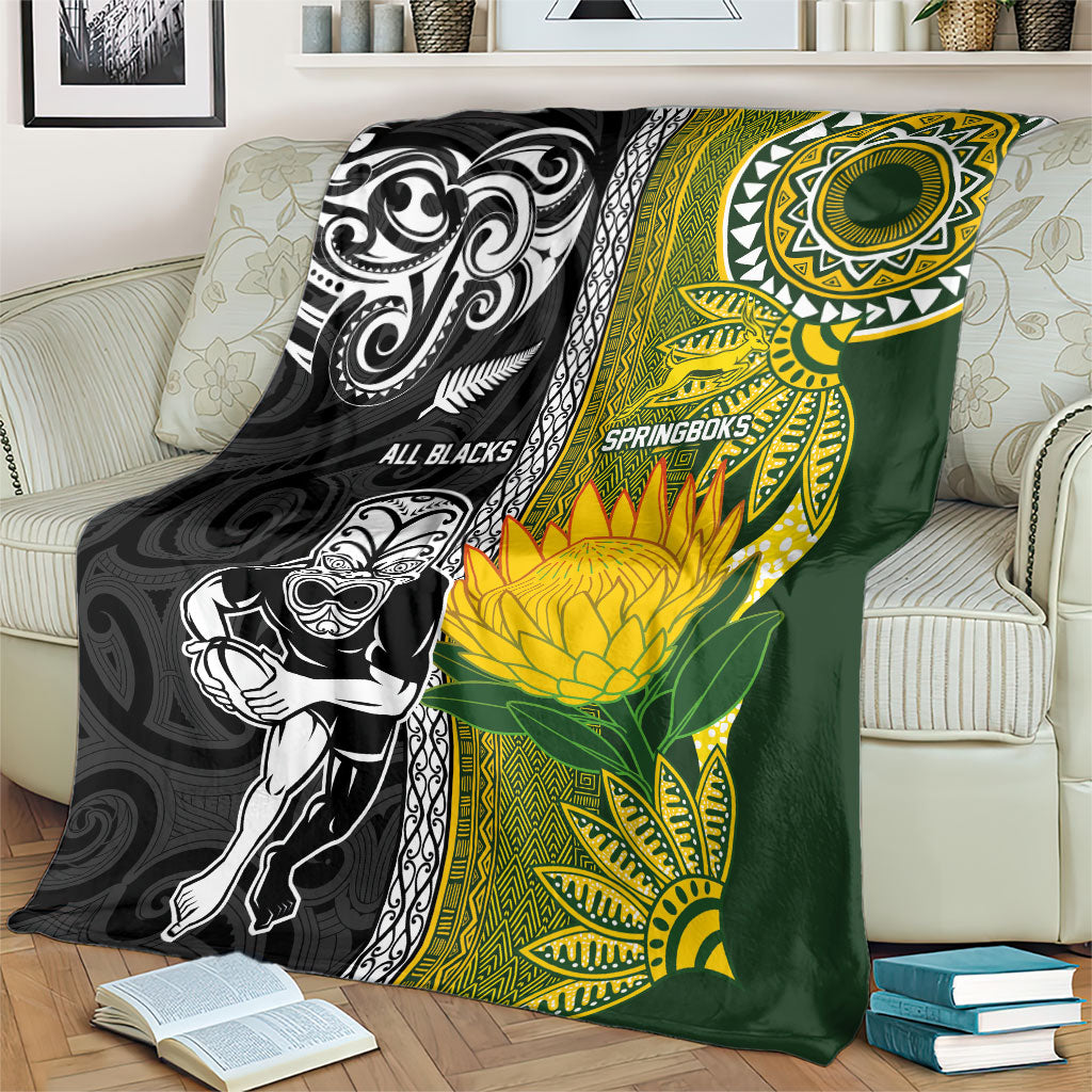 Rugby New Zealand and South Africa Blanket Greatest Rivalry Silver Fern and Antelope