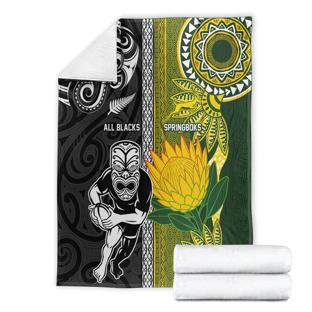 Rugby New Zealand and South Africa Blanket Greatest Rivalry Silver Fern and Antelope