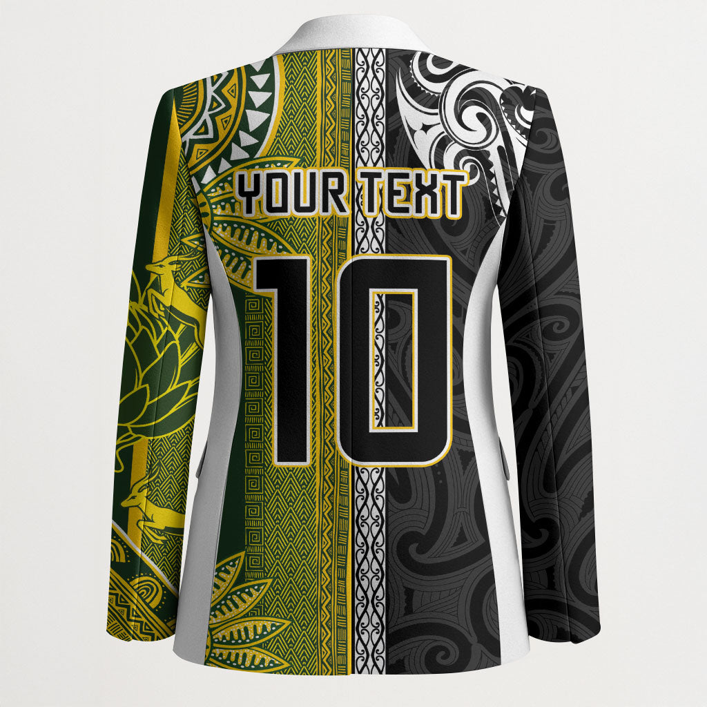 Custom Rugby New Zealand and South Africa Blazer Greatest Rivalry Silver Fern and Antelope