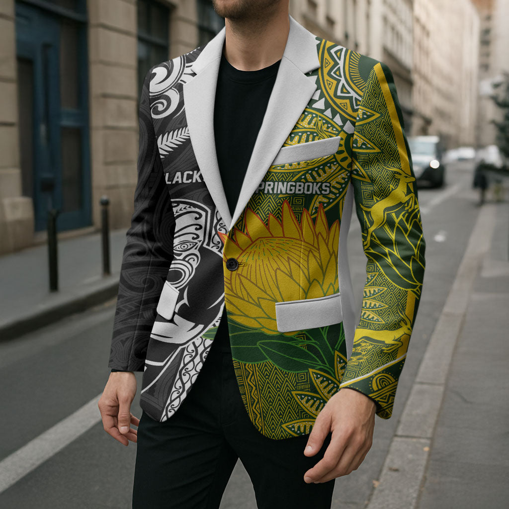 Custom Rugby New Zealand and South Africa Blazer Greatest Rivalry Silver Fern and Antelope