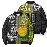 Custom Rugby New Zealand and South Africa Bomber Puffer Jacket Greatest Rivalry Silver Fern and Antelope