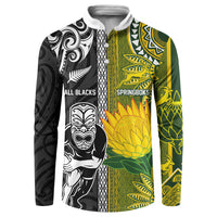 Custom Rugby New Zealand and South Africa Button Sweatshirt Greatest Rivalry Silver Fern and Antelope