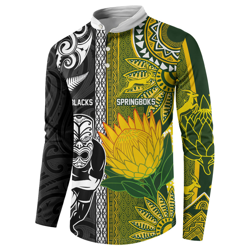 Custom Rugby New Zealand and South Africa Button Sweatshirt Greatest Rivalry Silver Fern and Antelope