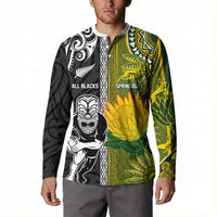 Custom Rugby New Zealand and South Africa Button Sweatshirt Greatest Rivalry Silver Fern and Antelope