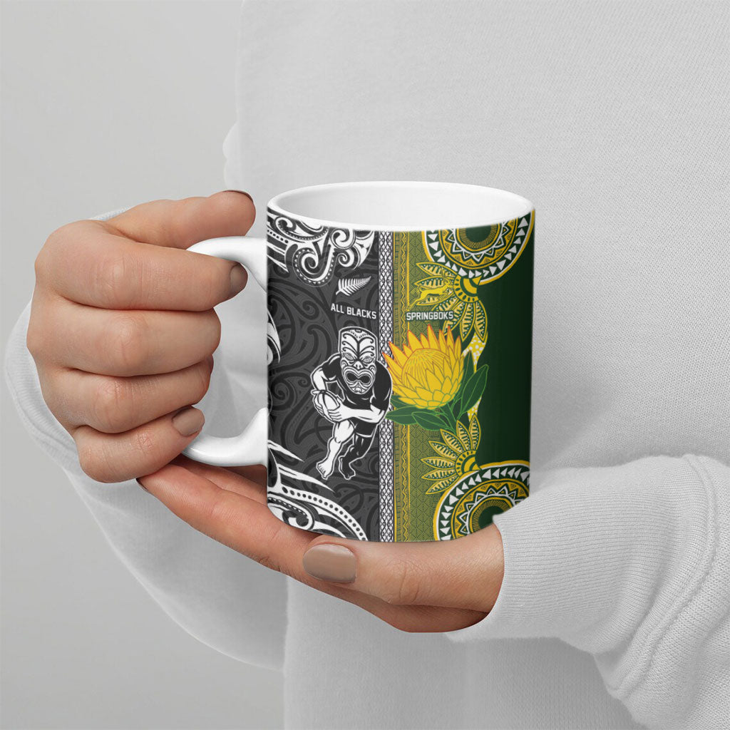 Custom Rugby New Zealand and South Africa Ceramic Mug Greatest Rivalry Silver Fern and Antelope