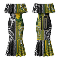 Custom Rugby New Zealand and South Africa Family Matching Mermaid Dress and Hawaiian Shirt Greatest Rivalry Silver Fern and Antelope