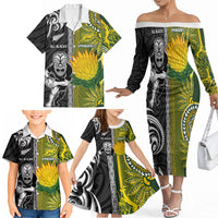 Custom Rugby New Zealand and South Africa Family Matching Off The Shoulder Long Sleeve Dress and Hawaiian Shirt Greatest Rivalry Silver Fern and Antelope