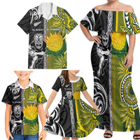 Custom Rugby New Zealand and South Africa Family Matching Off Shoulder Maxi Dress and Hawaiian Shirt Greatest Rivalry Silver Fern and Antelope