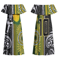 Custom Rugby New Zealand and South Africa Family Matching Off Shoulder Maxi Dress and Hawaiian Shirt Greatest Rivalry Silver Fern and Antelope