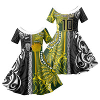 Custom Rugby New Zealand and South Africa Family Matching Off Shoulder Short Dress and Hawaiian Shirt Greatest Rivalry Silver Fern and Antelope