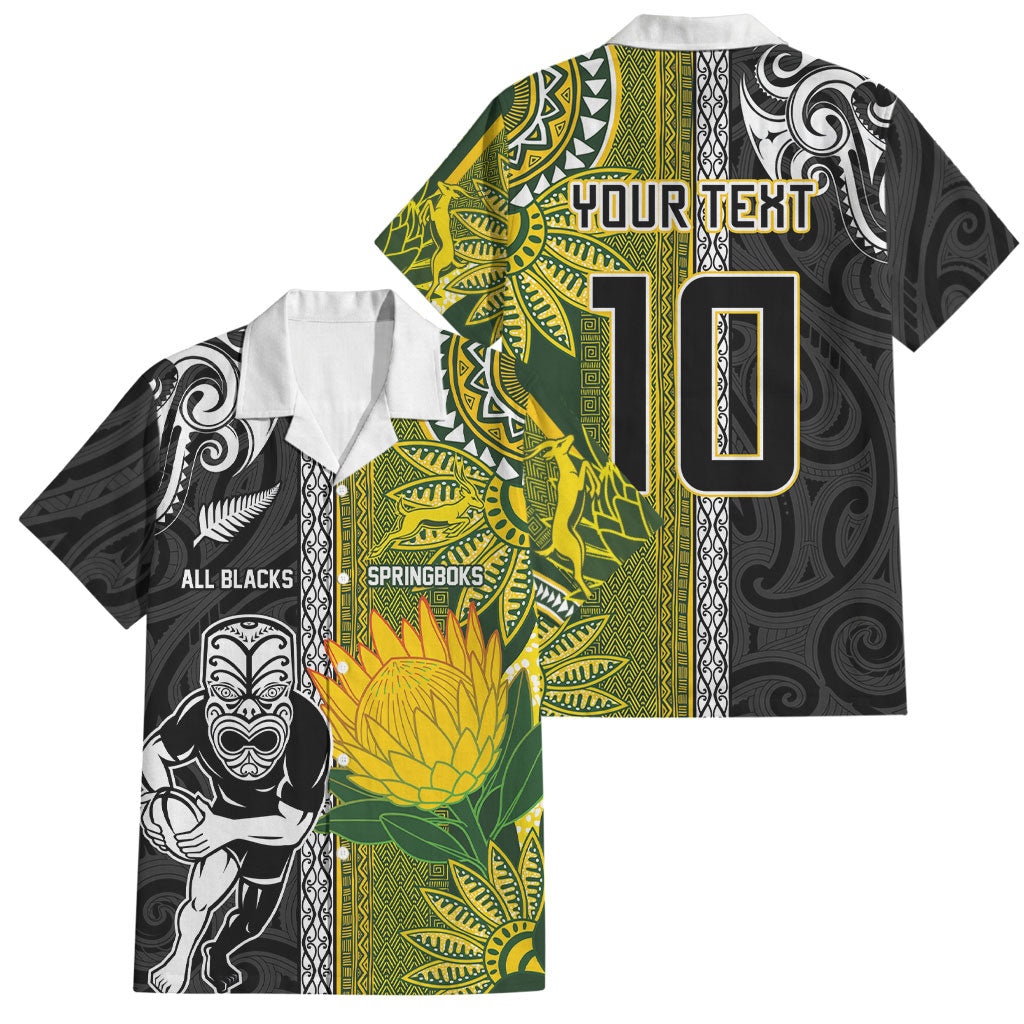 Custom Rugby New Zealand and South Africa Family Matching Puletasi and Hawaiian Shirt Greatest Rivalry Silver Fern and Antelope