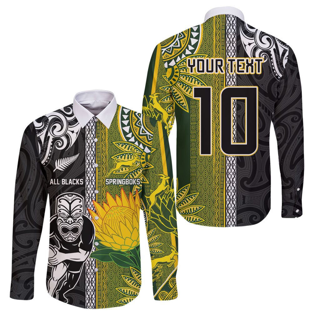 Custom Rugby New Zealand and South Africa Family Matching Puletasi and Hawaiian Shirt Greatest Rivalry Silver Fern and Antelope