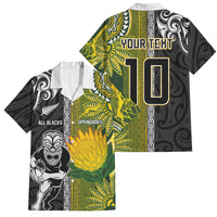 Custom Rugby New Zealand and South Africa Family Matching Short Sleeve Bodycon Dress and Hawaiian Shirt Greatest Rivalry Silver Fern and Antelope
