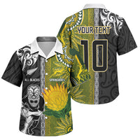 Custom Rugby New Zealand and South Africa Family Matching Short Sleeve Bodycon Dress and Hawaiian Shirt Greatest Rivalry Silver Fern and Antelope