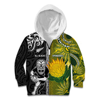 Custom Rugby New Zealand and South Africa Kid Hoodie Greatest Rivalry Silver Fern and Antelope