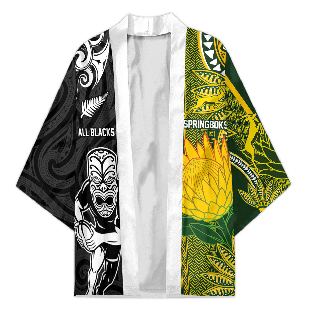 Custom Rugby New Zealand and South Africa Kimono Greatest Rivalry Silver Fern and Antelope