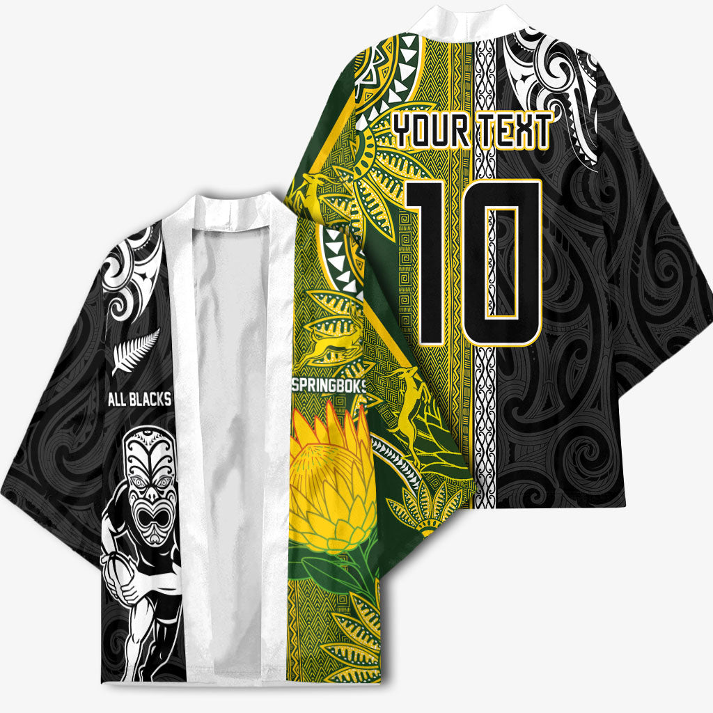 Custom Rugby New Zealand and South Africa Kimono Greatest Rivalry Silver Fern and Antelope
