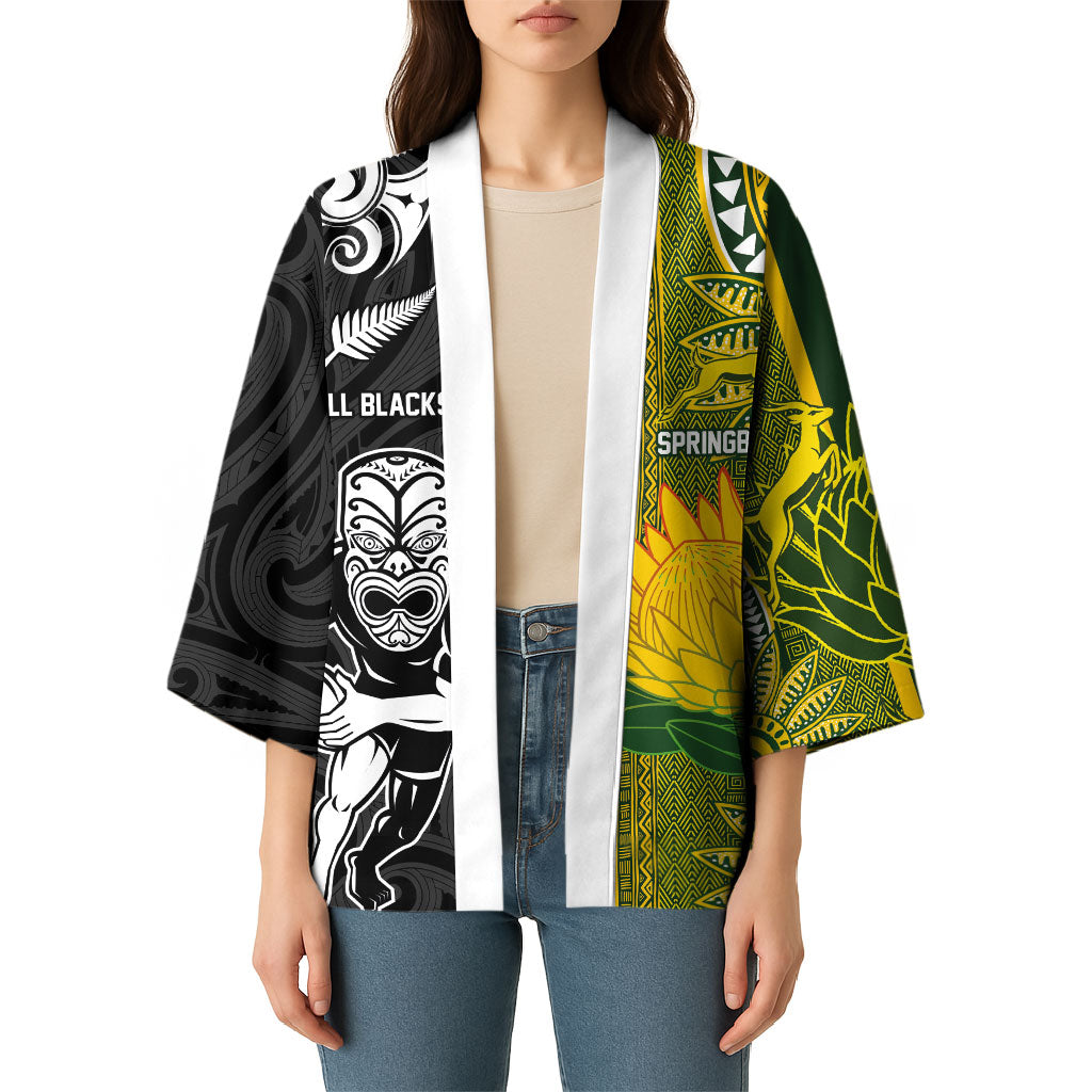 Custom Rugby New Zealand and South Africa Kimono Greatest Rivalry Silver Fern and Antelope
