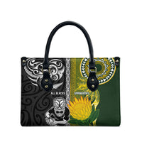 Rugby New Zealand and South Africa Leather Bag Greatest Rivalry Silver Fern and Antelope