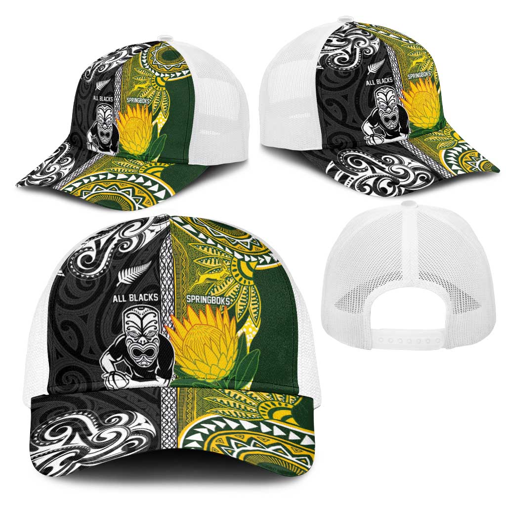 New Zealand and South Africa Rugby Mesh Trucker Cap Greatest Rivalry-Silver Fern and Antelope