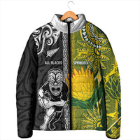Custom Rugby New Zealand and South Africa Padded Jacket Greatest Rivalry Silver Fern and Antelope